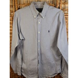 Ralph Lauren Classic Fit Long Sleeve Plaid Shirt Blue Mens Medium Blue Pony